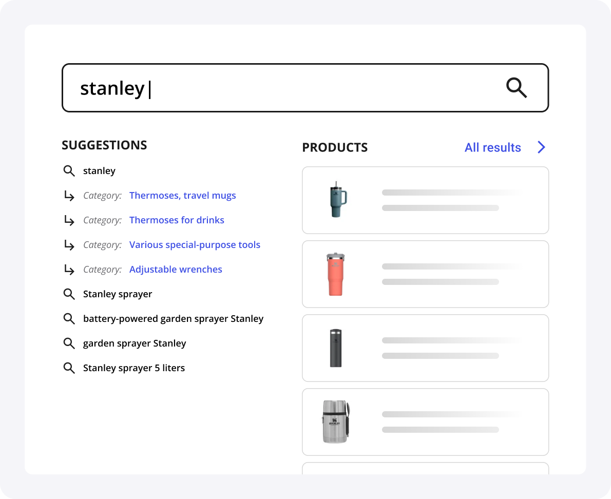ITrend detection and exception handling in LupaSearch ecommerce search, prioritizing Stanley bottles and thermoses over tools based on demand